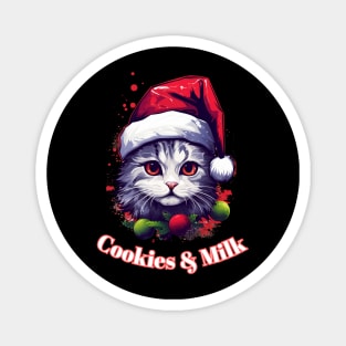 Cookies & Milk - Christmas Cat - Winter Holiday Magnet